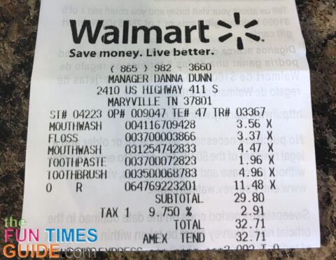 walmart receipt - home teeth whitening products cost